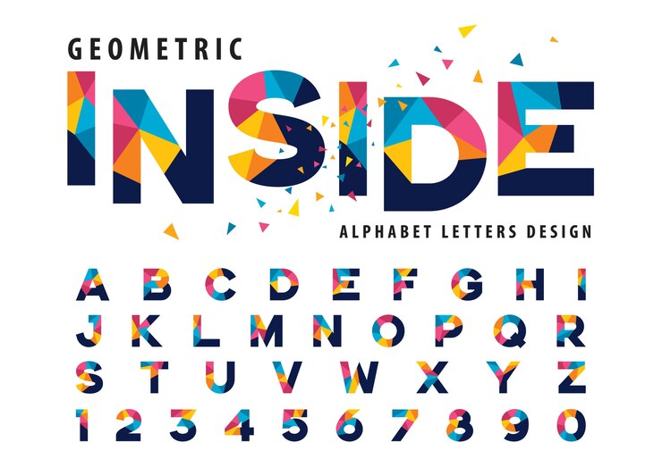 Vettore di lettere geometriche dell'alfabeto, triangolo colorato lettera