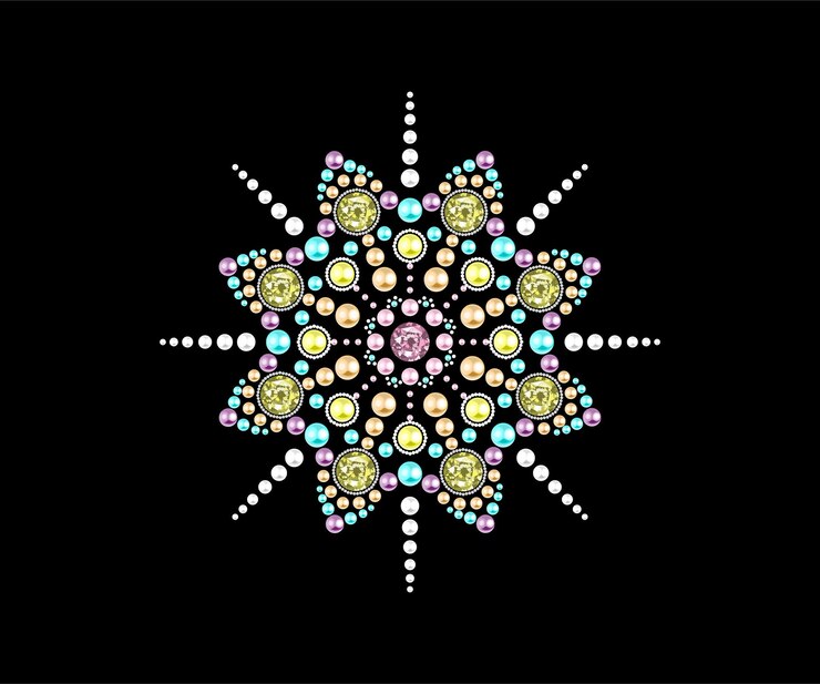 Vettore vettore di mandala colorato di lusso realizzato con strass di perle e diamanti