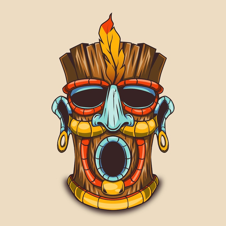 Vettore di maschera tiki di tiraggio della mano