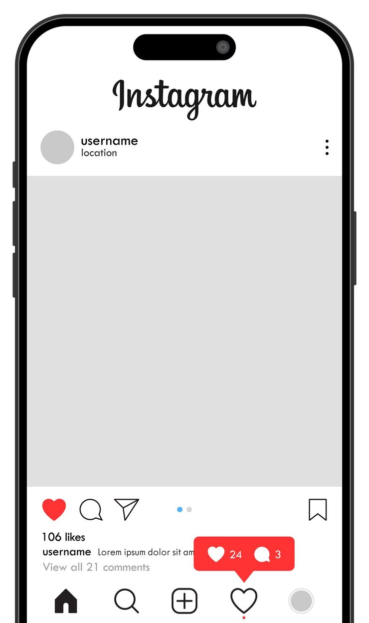 Vettore di mockup dell'interfaccia utente della rete sociale Instagram
