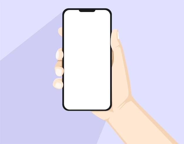 Vettore di modello di smartphone in mano con schermata vuota illustrazione vettoriale di modello di telefono cellulare