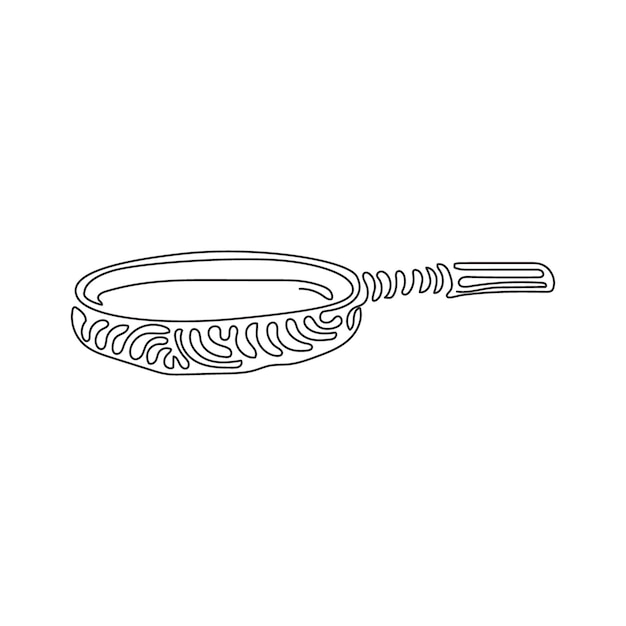 Vettore di padella con disegno continuo a una linea Articoli da cucina per cucinare padella padella