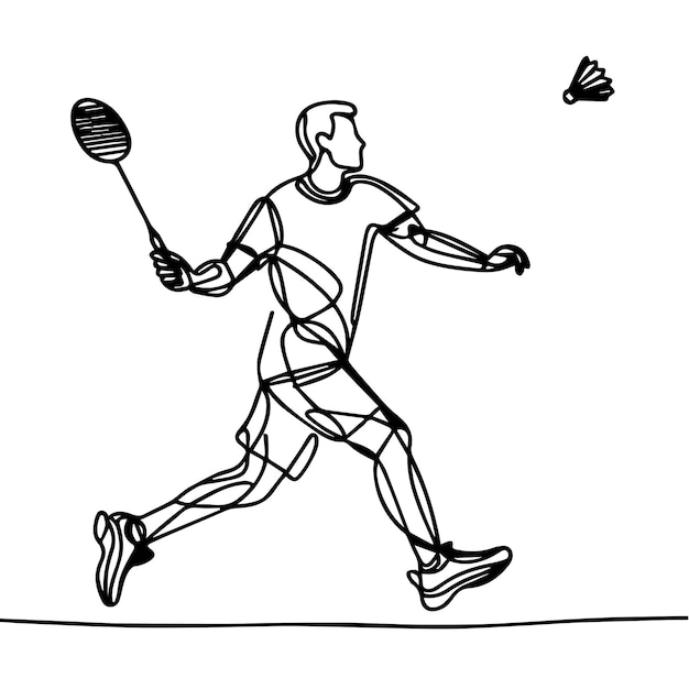 vettore di persone che giocano a badminton con uno stile a linea continua