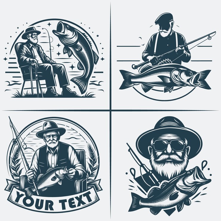 Vettore vettore di pesca file bundle bianco e nero file di silhouette di pesca miglior regalo per la festa dei padri