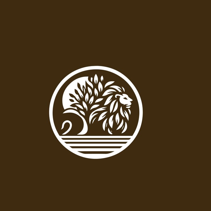 Vettore di progettazione del logo a testa di leone con sfondo dorato