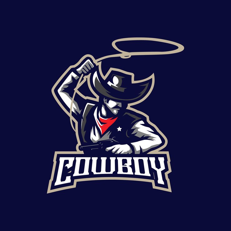 Vettore vettore di progettazione del logo della mascotte del cowboy con stile moderno del concetto di illustrazione per l'emblema del badge e la stampa di t-shirt illustrazione del cowboy per la squadra di sport ed esport