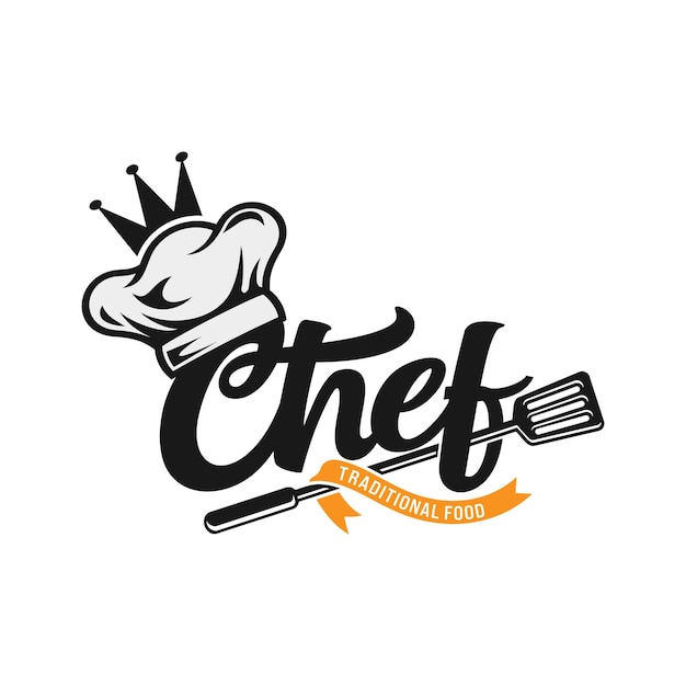 Vettore di progettazione del logo dello chef, illustrazione del simbolo del ristorante
