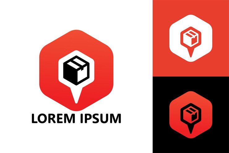 Vettore di progettazione del modello di logo di consegna della scatola di spilli