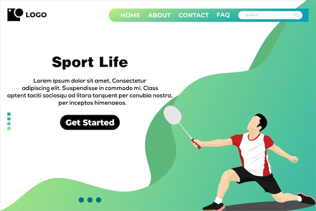 Vettore di progettazione della pagina di destinazione di badminton
