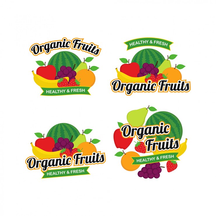 Vettore di progettazione di logo di frutta fresca organica