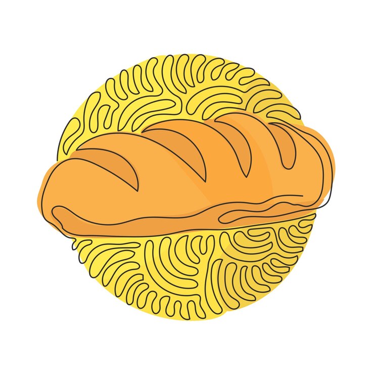 Vettore vettore di progettazione di pane lungo appetitoso di pane bianco a baguette a linea continua
