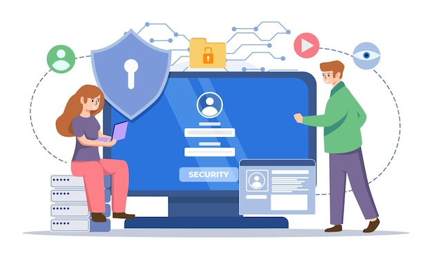 Vettore di progettazione per la protezione dei dati digitali Sfondo dell'illustrazione della sicurezza informatica Concetto di sicurezza della rete di cloud computing