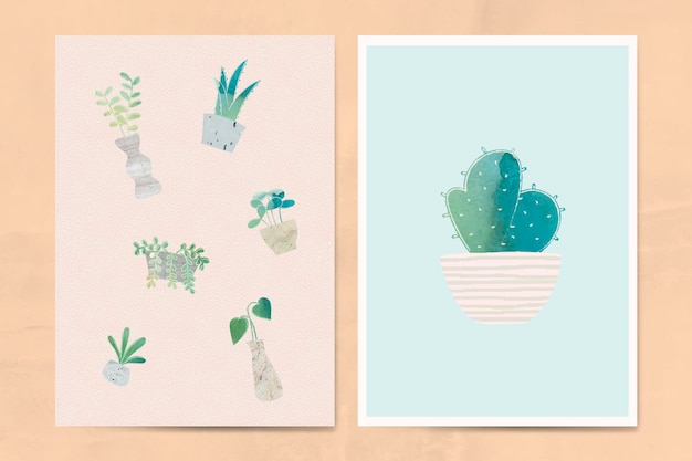 Vettore di raccolta di carte di cactus botanica