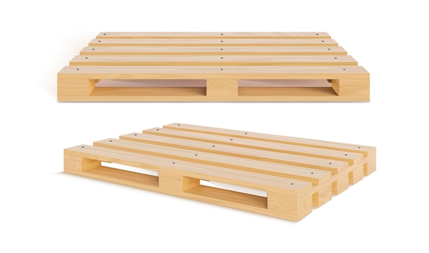 Vettore di set di pallet in legno 3D realistico e dettagliato