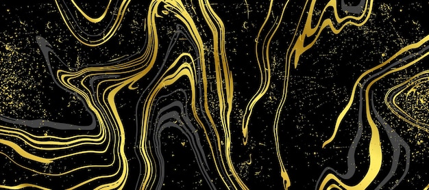 Vettore di sfondo con texture in marmo nero e oro di lusso Design panoramico con texture in marmo