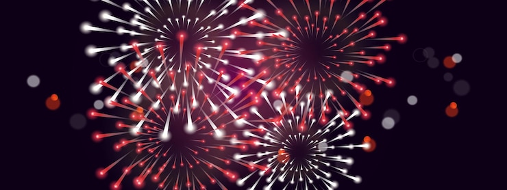 Vettore vettore di sfondo festivo di fuochi d'artificio realistici