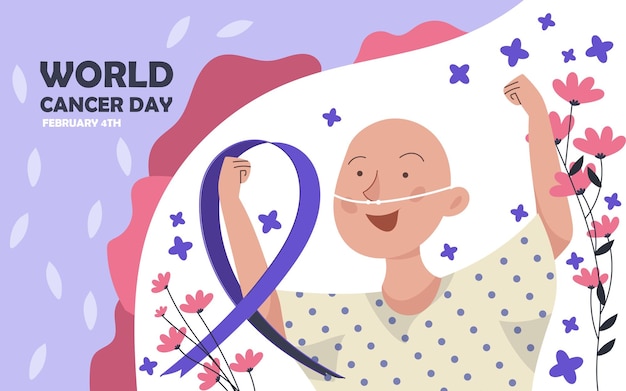 Vettore di sfondo piatto per la giornata mondiale del cancro
