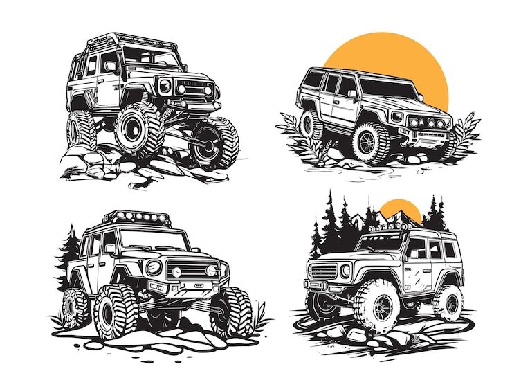 vettore di silhouette del logo della jeep fuori strada estrema
