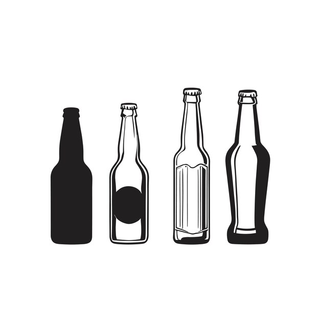 Vettore di silhouette di bicchieri e bottiglie di birra con illustrazione di birra.