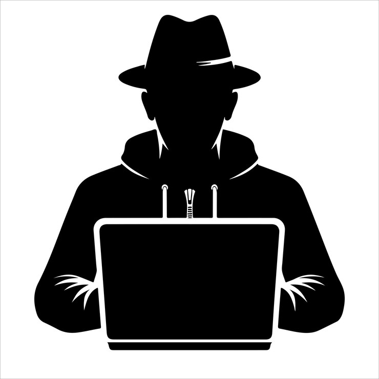 Vettore vettore di silhouette di hacker su sfondo bianco