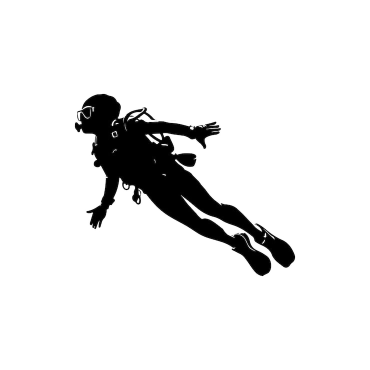 Vettore vettore di silhouette di subacquei silhouette di subacquei su bianco