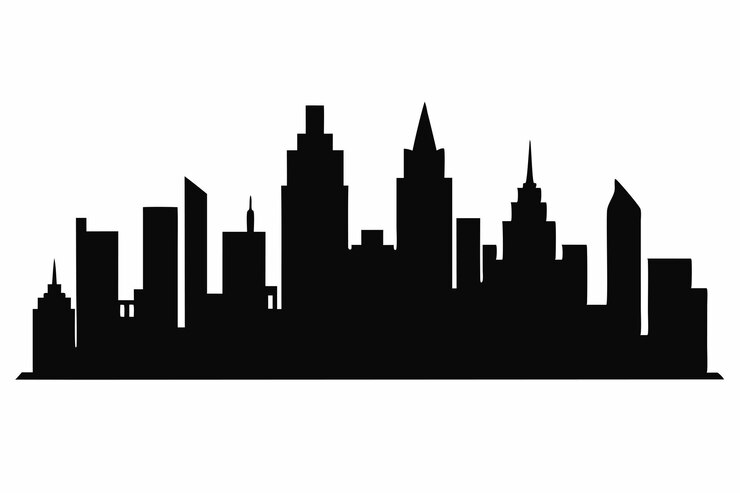 Vettore vettore di silhouette nera della città su sfondo bianco