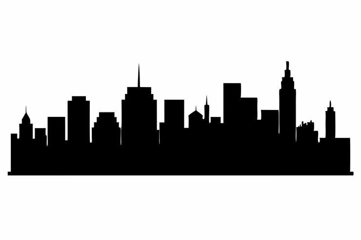 Vettore vettore di silhouette nera della città su sfondo bianco
