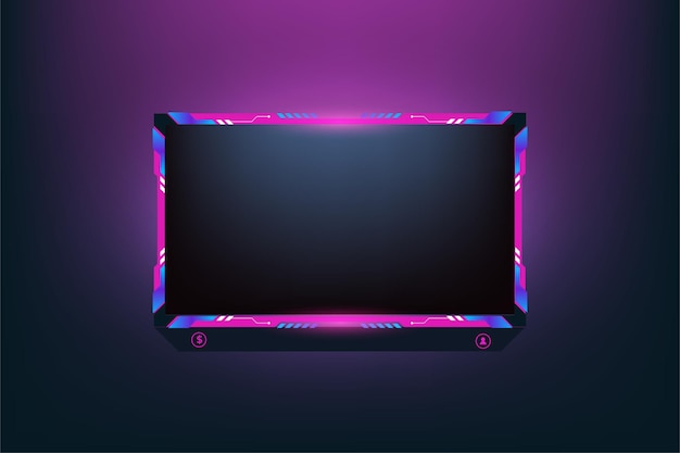 Vettore di sovrapposizione dello schermo girly con colori rosa e scuri Design del pannello dello schermo di gioco con forme astratte per il sistema di trasmissione Pannello di sovrapposizione dello streaming digitale con effetti di luce a colori girly