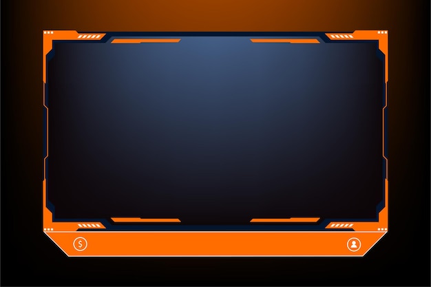 Vettore di sovrapposizione di gioco con forme di colore arancione e scuro Cornice di sovrapposizione in streaming e decorazione dell'interfaccia dello schermo Design futuristico di sovrapposizione di streaming live con forme creative per i giocatori online