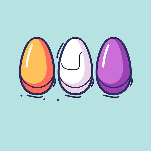 Vettore di tre uova di Pasqua colorate su uno sfondo blu vibrante
