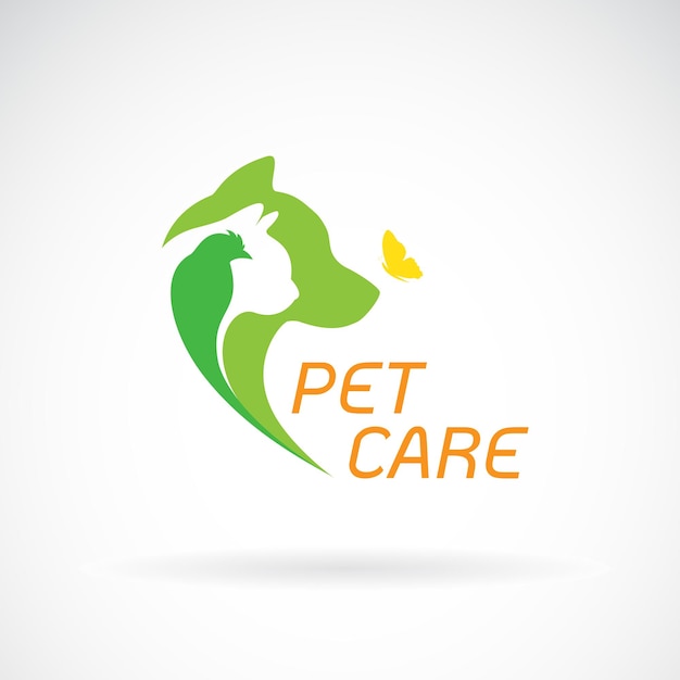 Vettore di uccello gatto cane e farfalla su sfondo bianco Banner per la cura degli animali domestici Animale.