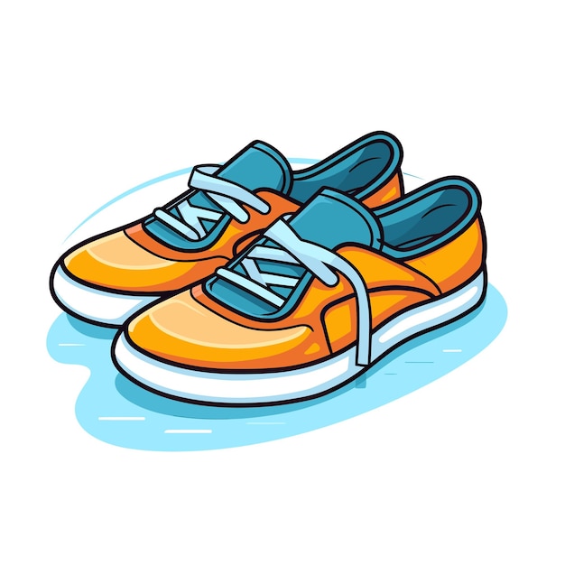 Vettore di un paio di vivaci scarpe arancioni con lacci blu a contrasto