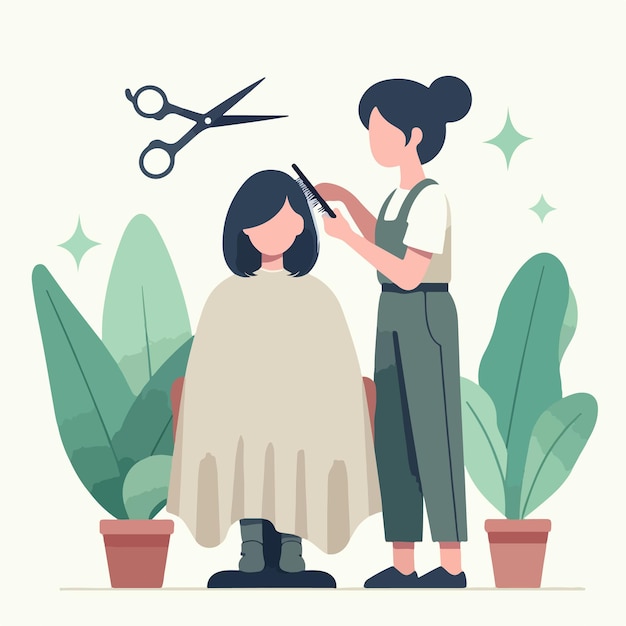 Vettore di una donna che si rasa i capelli in uno stile di design piatto
