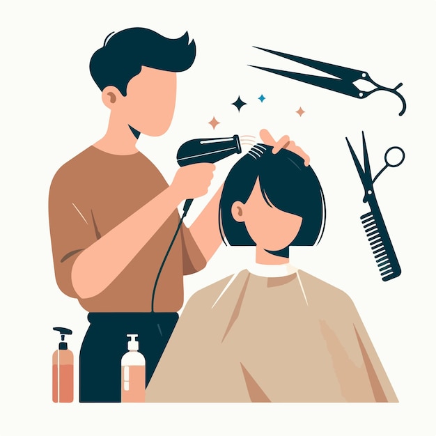 Vettore di una donna che si rasa i capelli in uno stile di design piatto