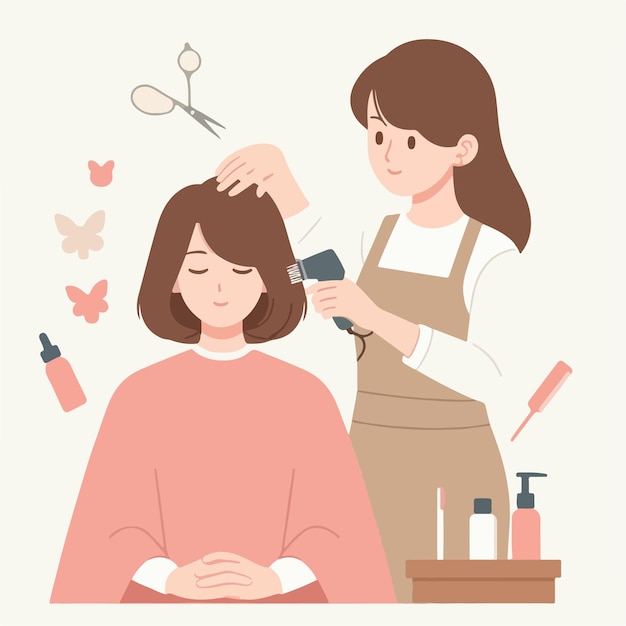 Vettore di una donna che si rasa i capelli in uno stile di design piatto