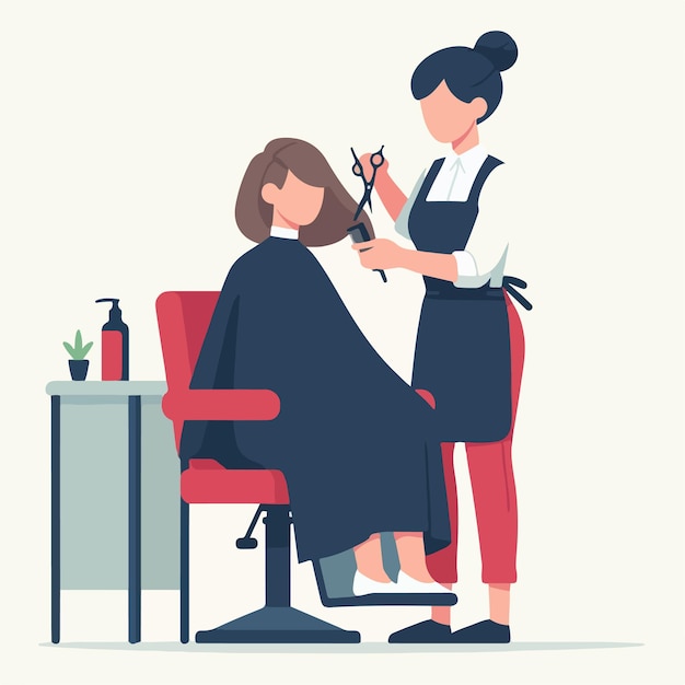 Vettore di una donna che si rasa i capelli in uno stile di design piatto