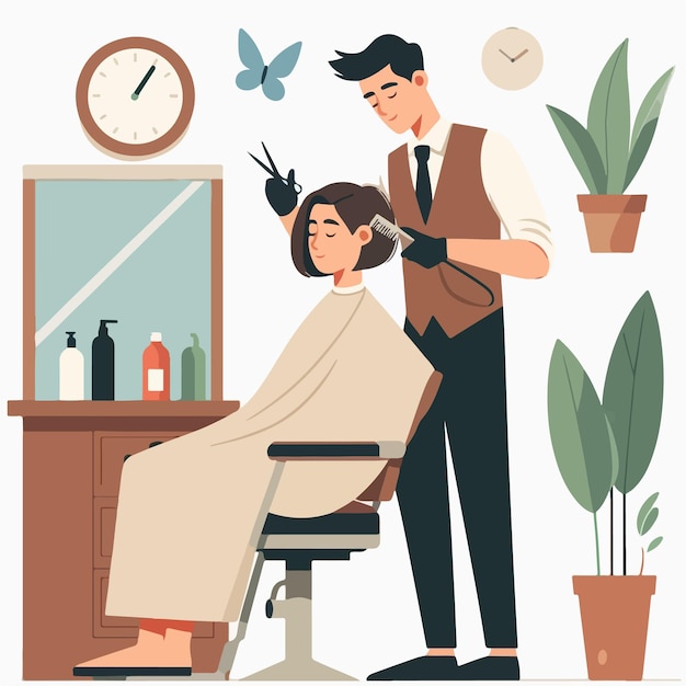 Vettore di una donna che si rasa i capelli in uno stile di design piatto