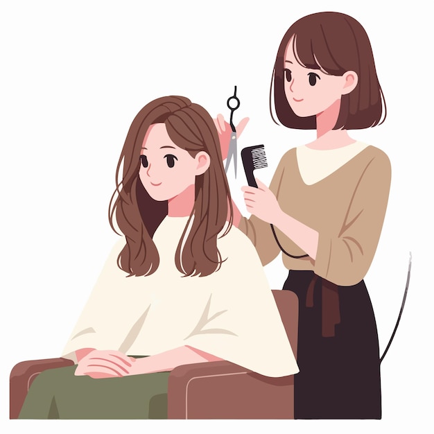 Vettore di una donna che si rasa i capelli in uno stile di design piatto