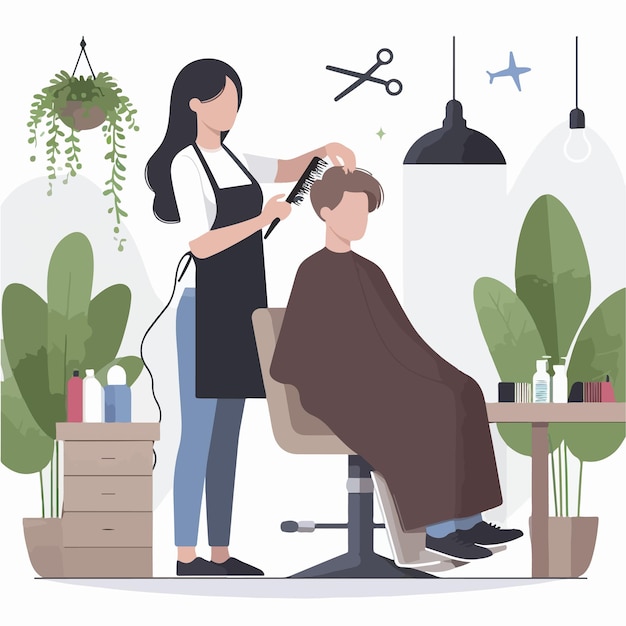 Vettore di una donna che si rasa i capelli in uno stile di design piatto