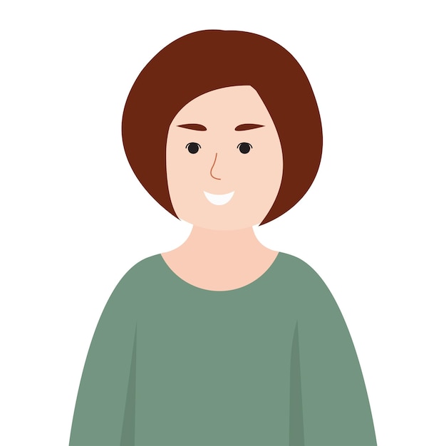 Vettore di una donna sorridente con i capelli corti castani e una camicia verde