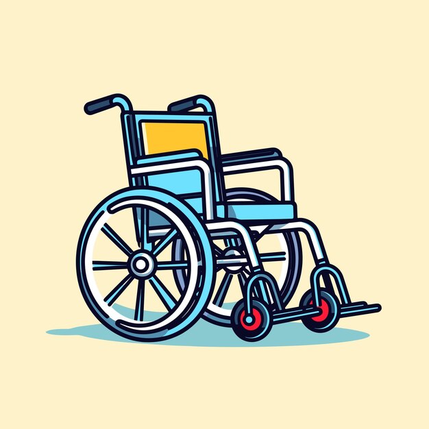 Vettore di uno sfondo giallo con un'icona vettoriale di una sedia a rotelle