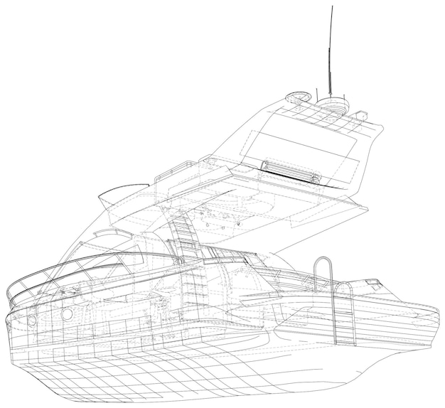 Vettore di yacht a motore Wireframe creato in 3D