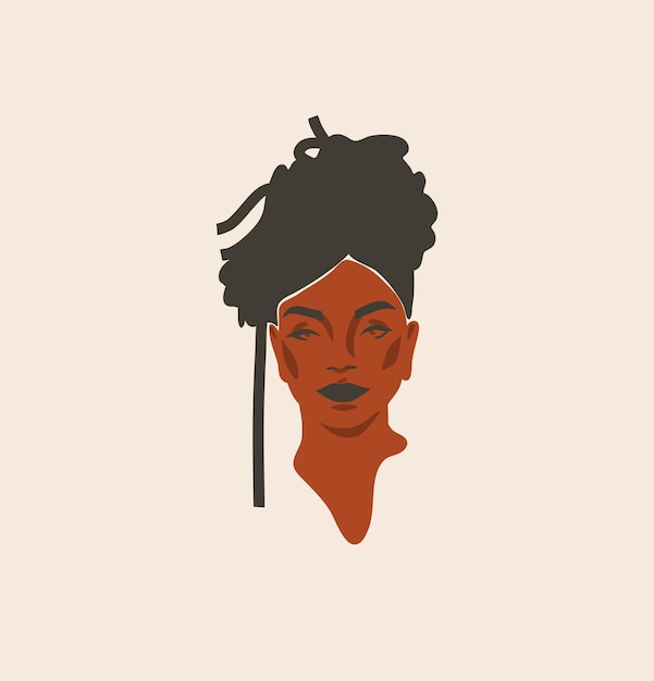 Vettore disegnato a mano astratto stock piatto grafico contemporaneo arte moderna estetica illustrazione di moda con bohémienbellissimo ritratto femminile modernostile semplice alla modaWoman design concept art