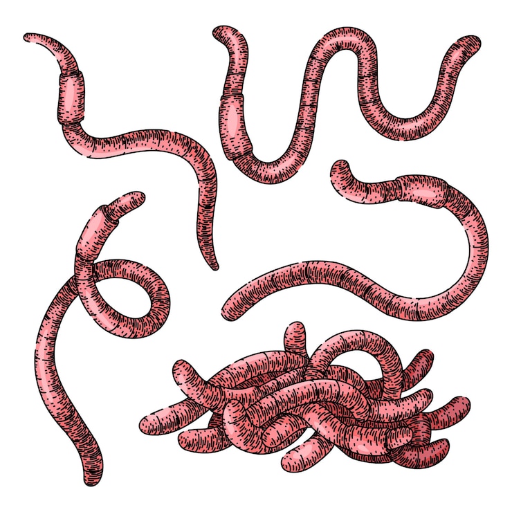 Vettore vettore disegnato a mano di set di worm sketch