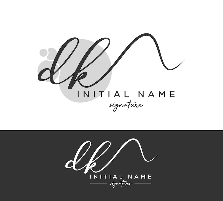 Vettore vettore dk dk lettera iniziale scrittura a mano e logo della firma
