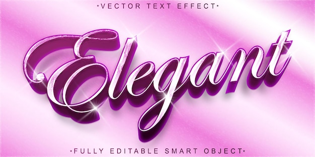 Vettore elegante viola luccicante Effetto di testo dell'oggetto intelligente completamente modificabile