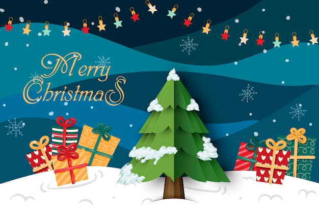 Vettore EPS simpatico biglietto di Natale con pino P.3
