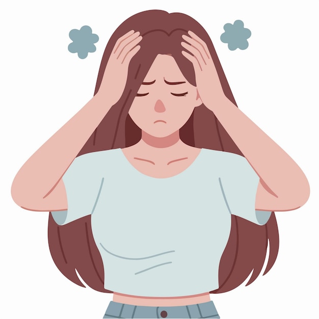Vettore giovani tiene la testa a causa di mal di testa stress frustrato esaurimento emozioni negative