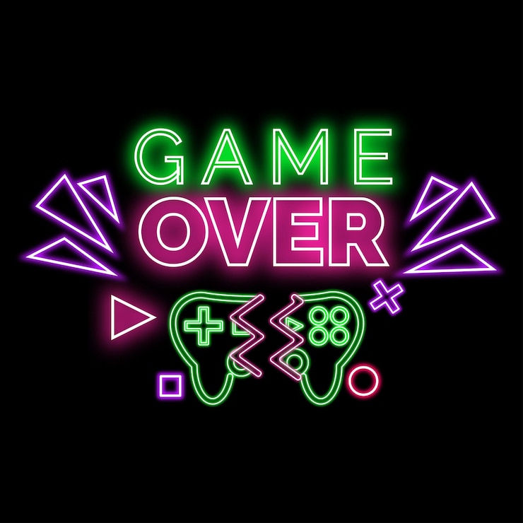 Vettore vettore gratuito game over testo al neon per il download game over segno al neon game over progettazione di annunci