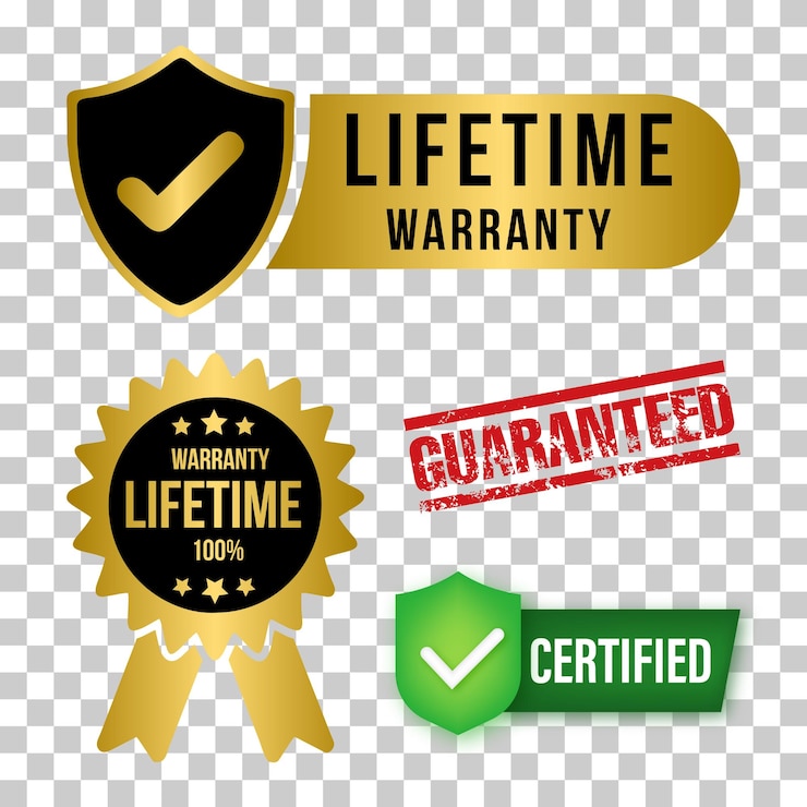 Vettore vettore gratuito garanzia a vita garantita certificato badge etichetta sigillo adesivo